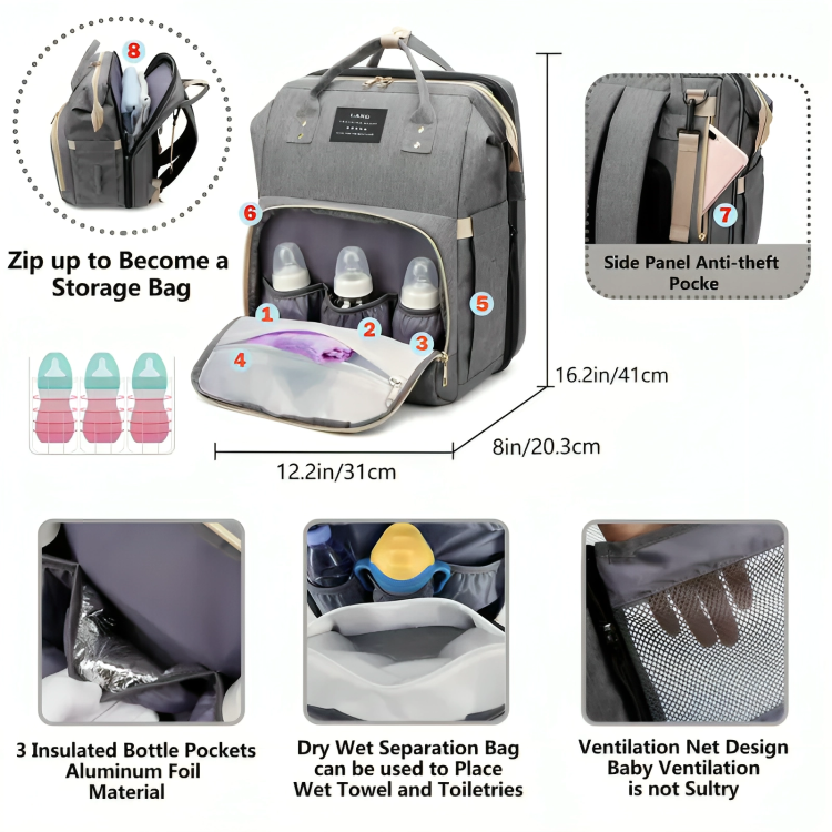 Nuturas™ 2-in-1 Diaper Bag Bassinet